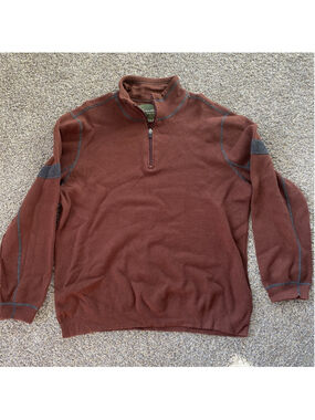 Eddie Bauer Sweater Cotton/wool Blend 2XL Red Maroon Zip Pullover Mens